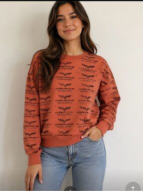 Corvette Logo Orange Crewneck Sweater